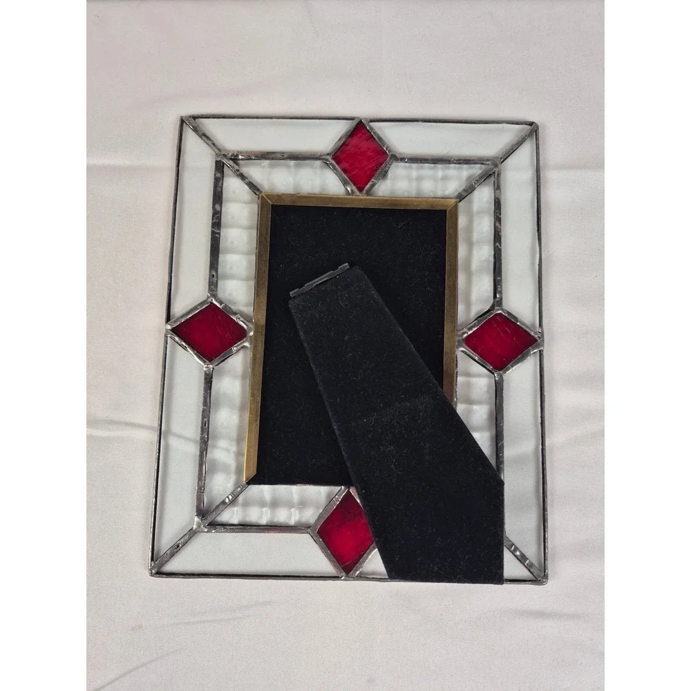 Vintage Pier 1 Imports Stained Glass Picture Frame Beveled Glass Red Accent